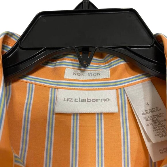 Liz Claiborne Non-Iron Women's Striped Button Down Collared Cotton Blouse - Picture 9 of 11